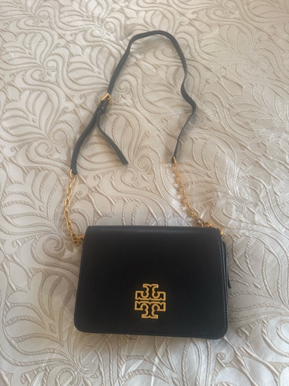 Tory Burch Black Leather Crossbody with Gold Logo
